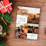 String Lights Merry Bright Christmas 4 Photos Holiday Card<br><div class="desc">Merry and bright Christmas photo collage card printed with pastel string lights in red,  pink,  mint,  and yellow with Merry and Bright in a vintage swirly script against a white background.</div>