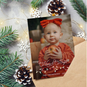 String Lights Merry Bright Christmas Big Photo Holiday Card