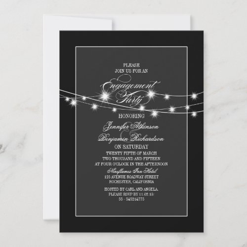 string lights modern black engagement party invitation
