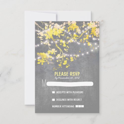 String lights modern rustic wedding RSVP cards
