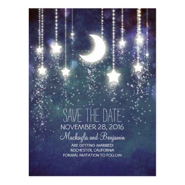 String Lights Moon Stars Romantic Save The Date Postcard