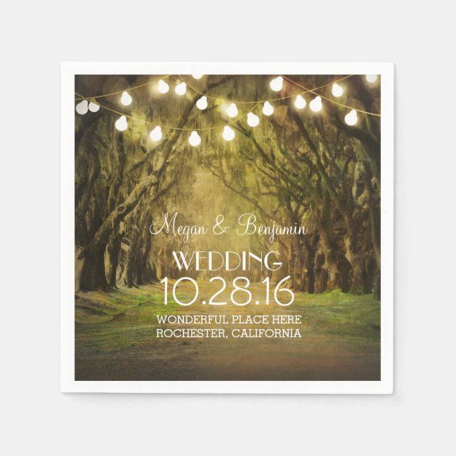 String Lights Moss Trees Paths Wedding Napkins (Front)