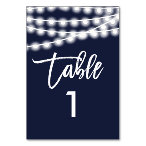 String lights navy blue chic table number