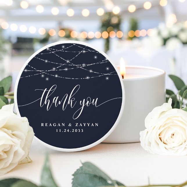 String Lights Navy Blue Elegant Wedding Thank You Mini Candle Favors (Creator Uploaded)