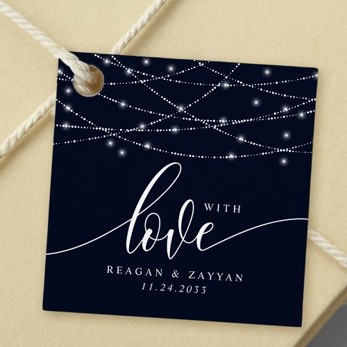 String Lights Navy Blue Elegant Wedding With Love Favor Tags