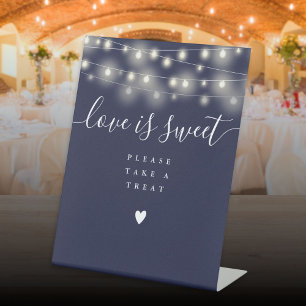 String Lights Navy Blue Love Is Sweet Favor Pedestal Sign
