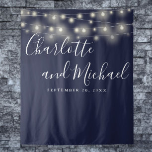 String Lights Navy Blue Wedding Photo Backdrop
