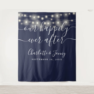 String Lights Navy Blue Wedding Photo Backdrop