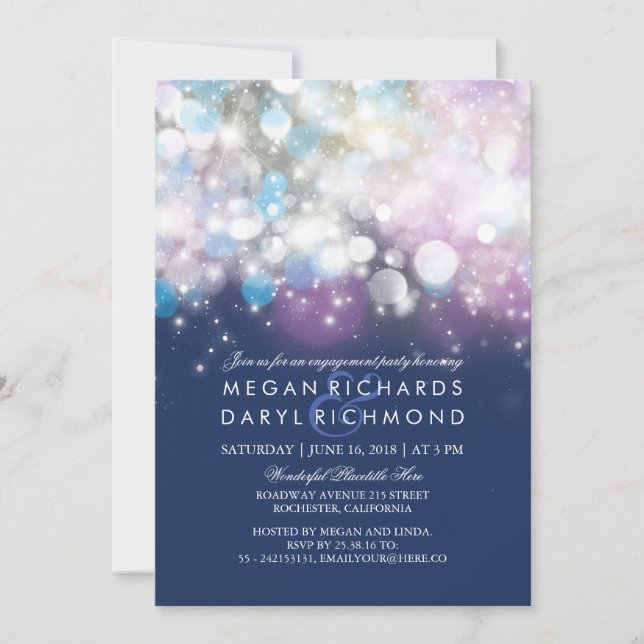 String Lights Navy Engagement Party Invitation (Front)