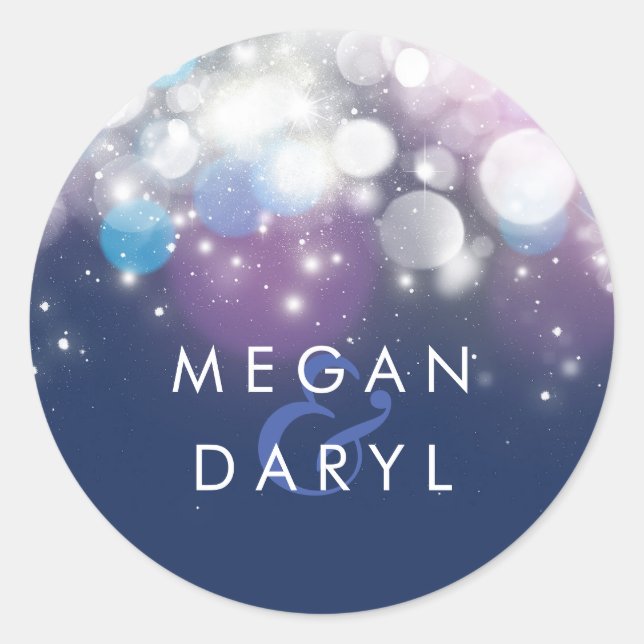 String Lights Navy Wedding Classic Round Sticker (Front)