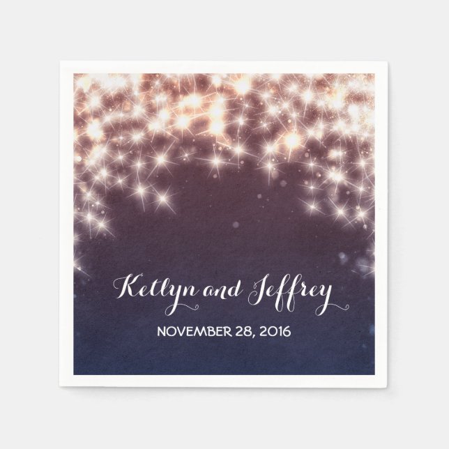 String Lights Navy Wedding Napkins (Front)