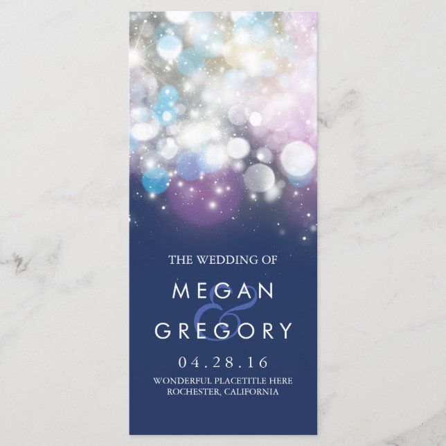 String Lights Navy Wedding Programs (Front)