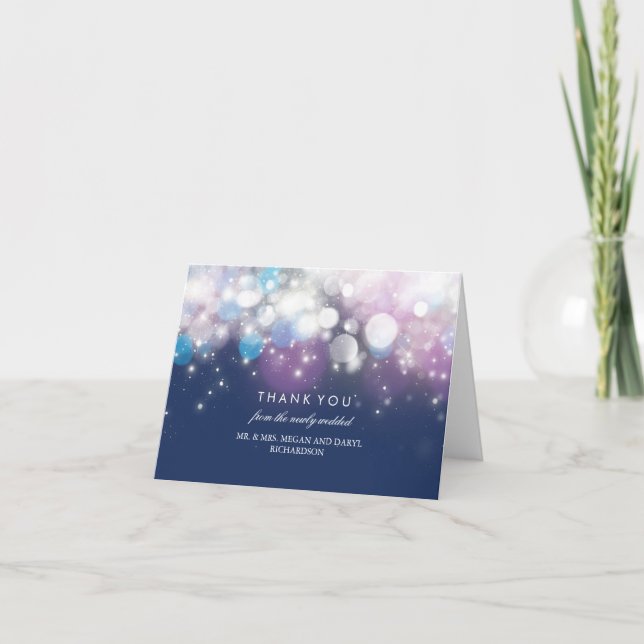 String Lights Navy Wedding Thank You (Front)