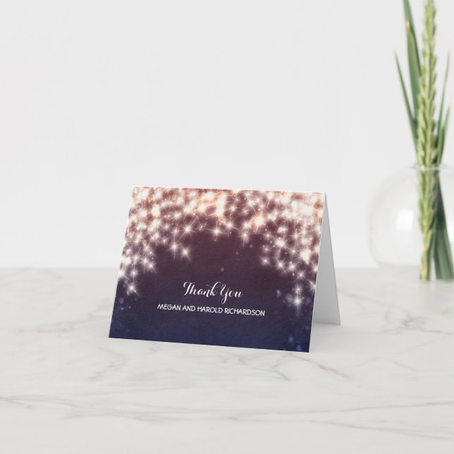 String Lights Navy Wedding Thank You Card (Front)