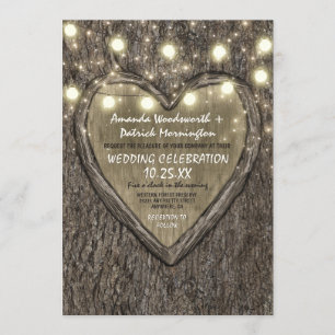 String Lights + Oak Tree Bark Wedding Invitations
