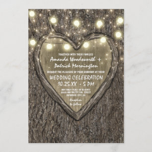 String Lights + Oak Tree Bark Wedding Invitations