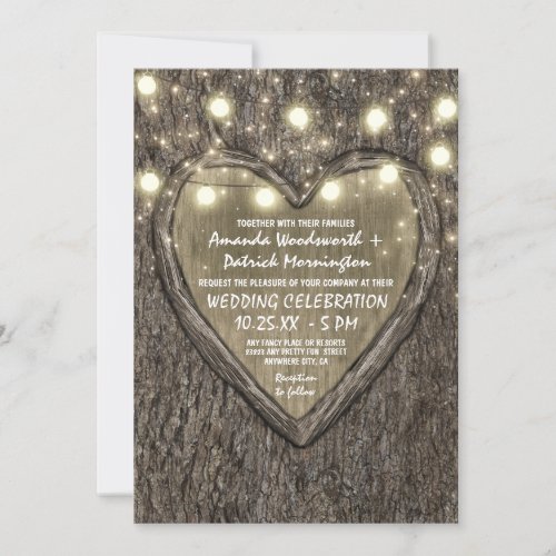 String Lights  Oak Tree Bark Wedding Invitations