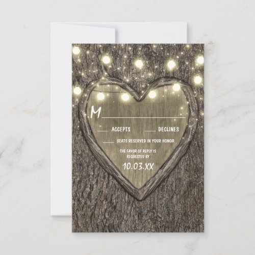 String Lights  Oak Tree Bark Wedding RSVP Cards