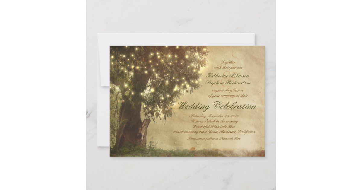 String lights old tree rustic wedding invitation | Zazzle