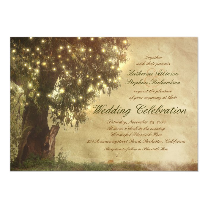 String lights old tree rustic wedding invitation Zazzle