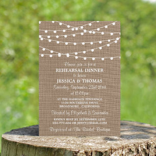 String Lights On Burlap Wedding Rehearsal Dinner Invitation