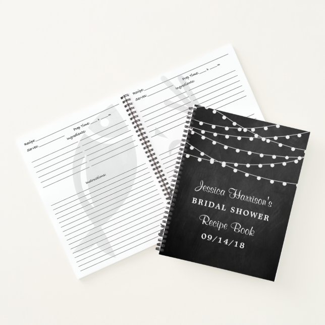 String Lights On Chalkboard Bridal Shower Recipe Notebook (Inside)