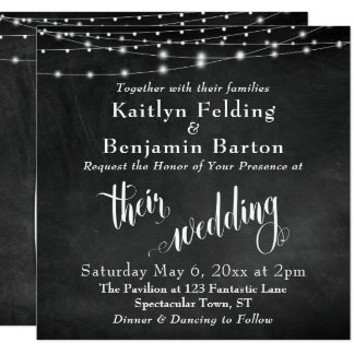 String Lights on Chalkboard Typography Wedding Card