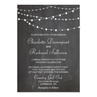 String lights on chalkboard wedding invitation