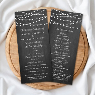 String Lights On Chalkboard Wedding Program