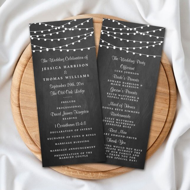 String Lights On Chalkboard Wedding Program (Creator Uploaded)