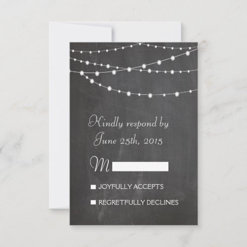 String lights on chalkboard wedding RSVP card