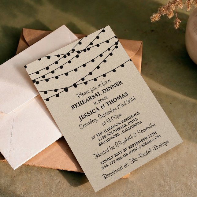 String Lights On Kraft Wedding Rehearsal Dinner Invitation (Creator Uploaded)