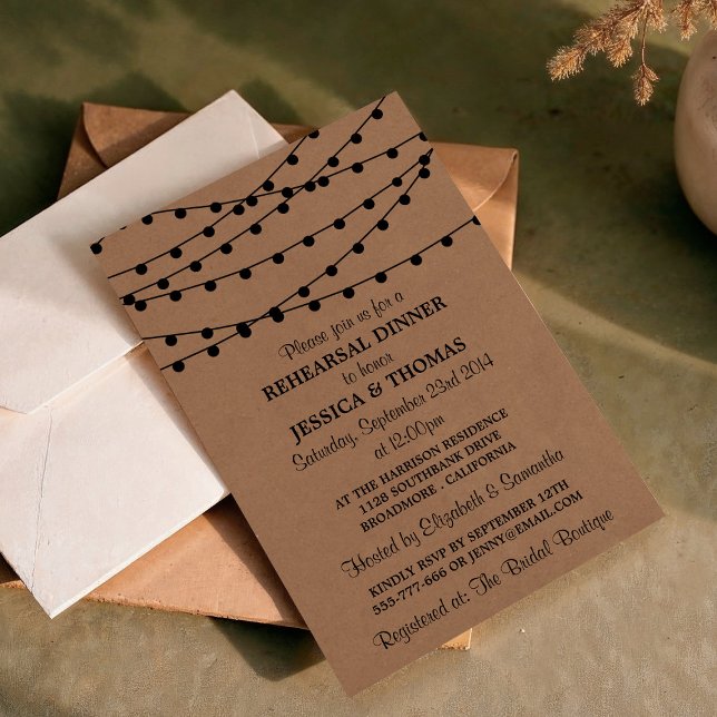 String Lights On Kraft Wedding Rehearsal Dinner Invitation (Creator Uploaded)