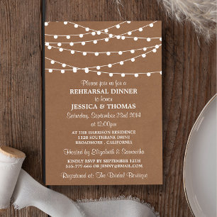 String Lights On Kraft Wedding Rehearsal Dinner Invitation