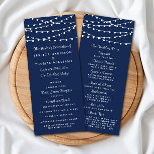 String Lights On Navy Blue Wedding Program