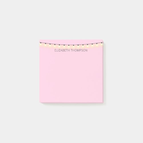 String Lights on pastel pink Post_It Notes