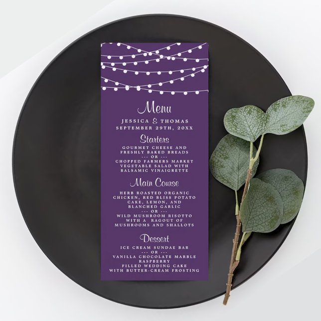 String Lights On Purple Wedding Menu (Creator Uploaded)