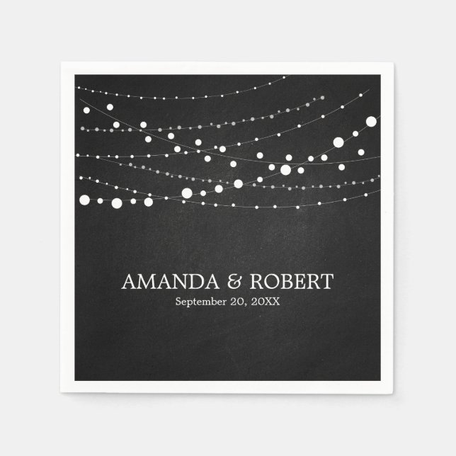 String Lights On Rustic Chalk Wedding Napkins (Front)