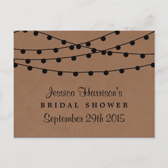 String Lights On Rustic Kraft Bridal Shower Recipe Postcard (Front)