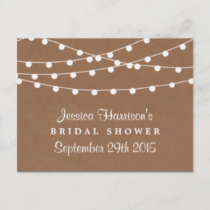 String Lights On Rustic Kraft Bridal Shower Recipe Postcard