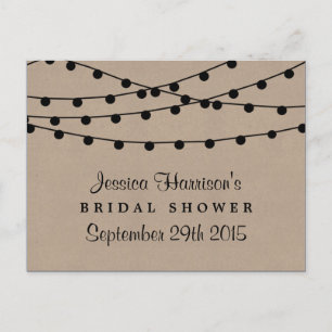 String Lights On Rustic Kraft Bridal Shower Recipe Postcard