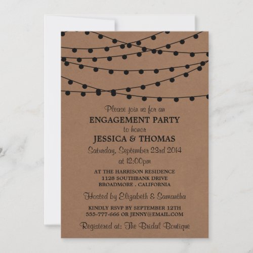String Lights On Rustic Kraft Engagement Party Invitation
