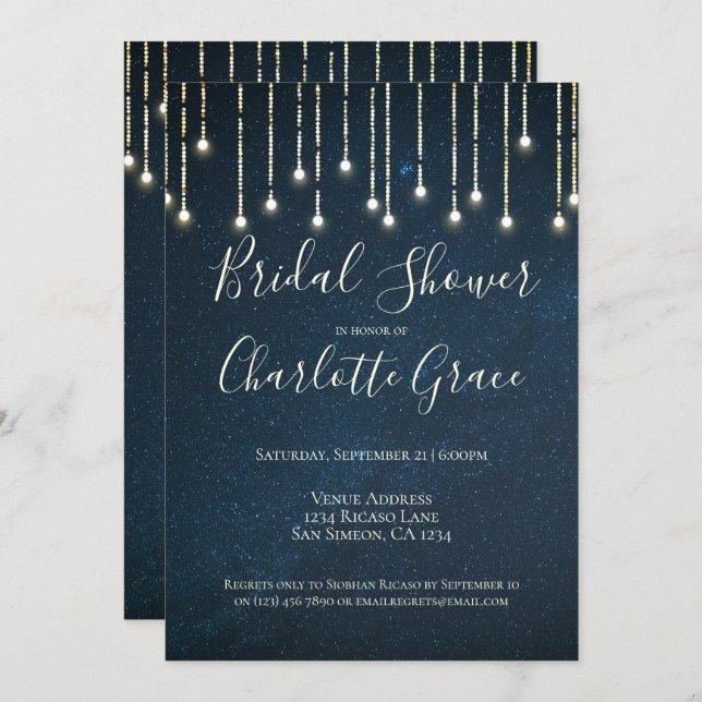 String Lights On Starry Sky Bridal Shower Invitation (Front/Back)
