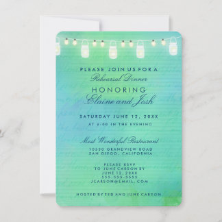 String lights on the water Rehearsal Dinner Invitation