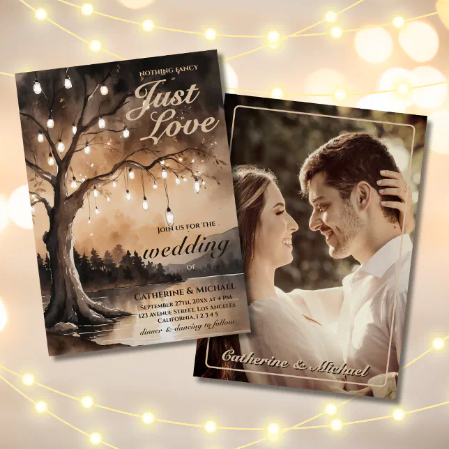 String Lights On Tree Romantic Country Wedding Invitation | Zazzle