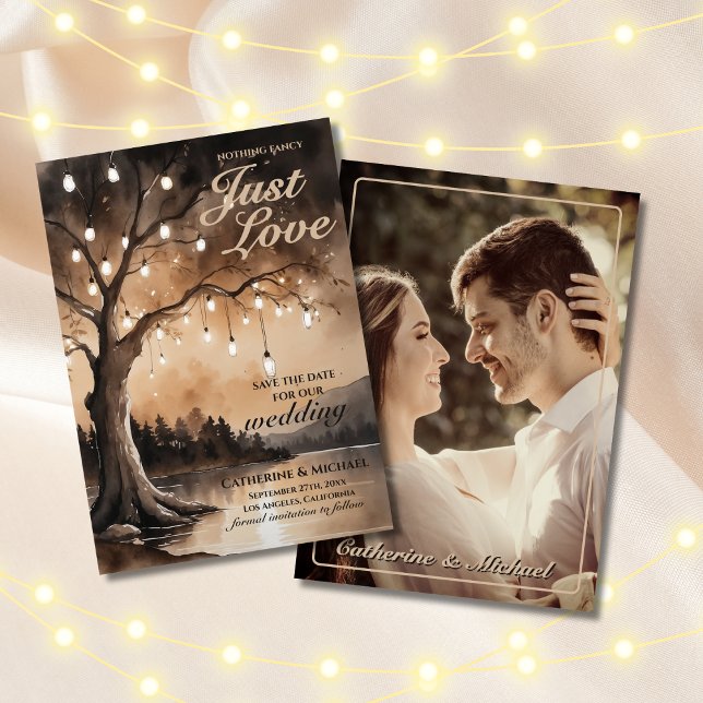 String Lights On Tree Romantic Country Wedding  Save The Date (Creator Uploaded)