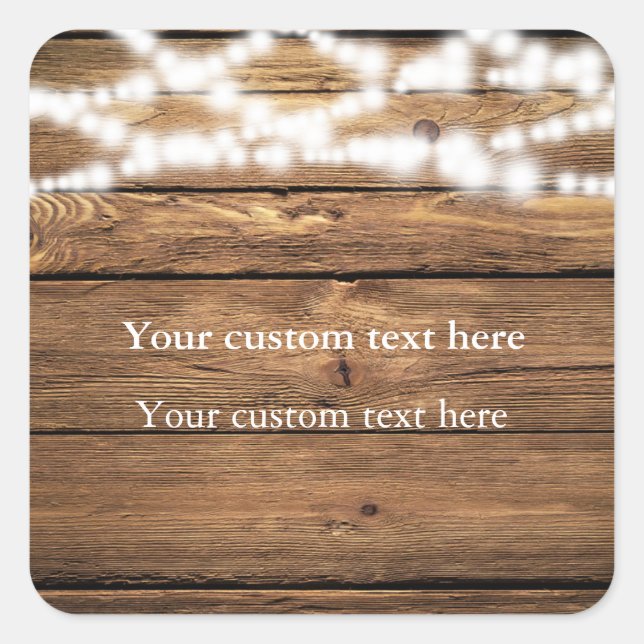 String Lights on Wood Rustic Elegant Sticker Favor (Front)