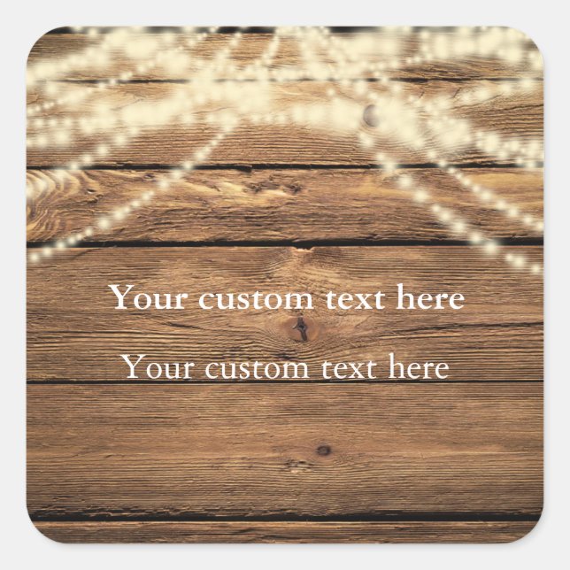 String Lights on Wood Rustic Elegant Sticker Favor (Front)