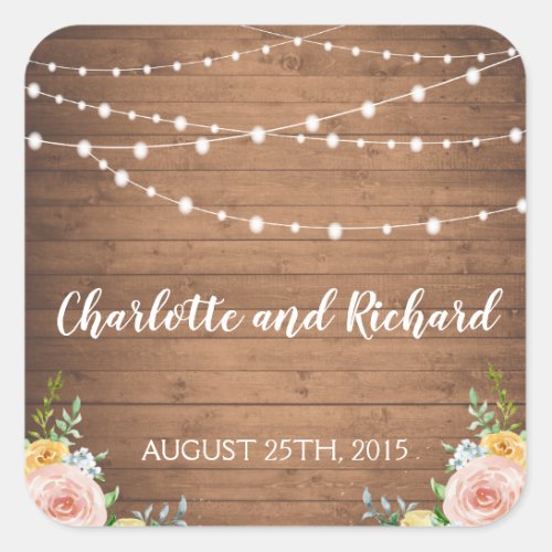 String lights on wood rustic wedding stickers