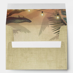 String Lights Palm and Rustic Linen Beach Wedding Envelope